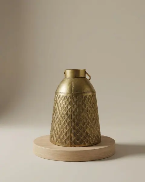 Kannenvase aus Metall in Antikgold mit geprägtem Muster