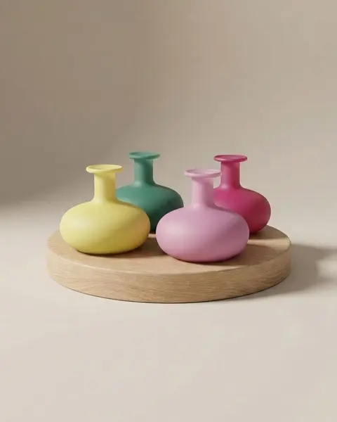 Kleine bauchige Knospenvasen aus mattem Farbglas