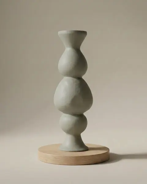 Hohe Bubble-Vase aus matter salbeigrauer Keramik, aus runden Formen übereinander