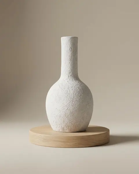 Weiße Flaschenvase in Steinoptik mit langem Hals