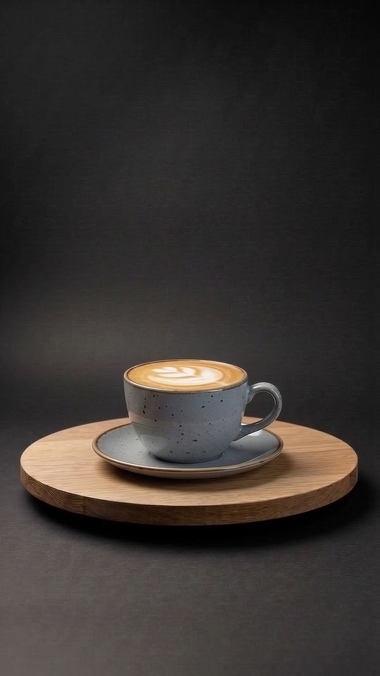 Cappuccino auf einer Eichenplatte vor dunklem Hintergrund