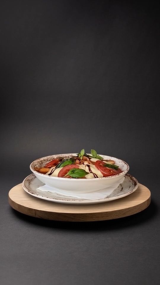 Living Pasta auf einer Eichenplatte vor dunklem Hintergrund