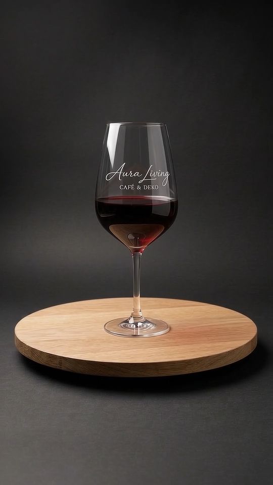 Rotwein auf einer Eichenplatte vor dunklem Hintergrund